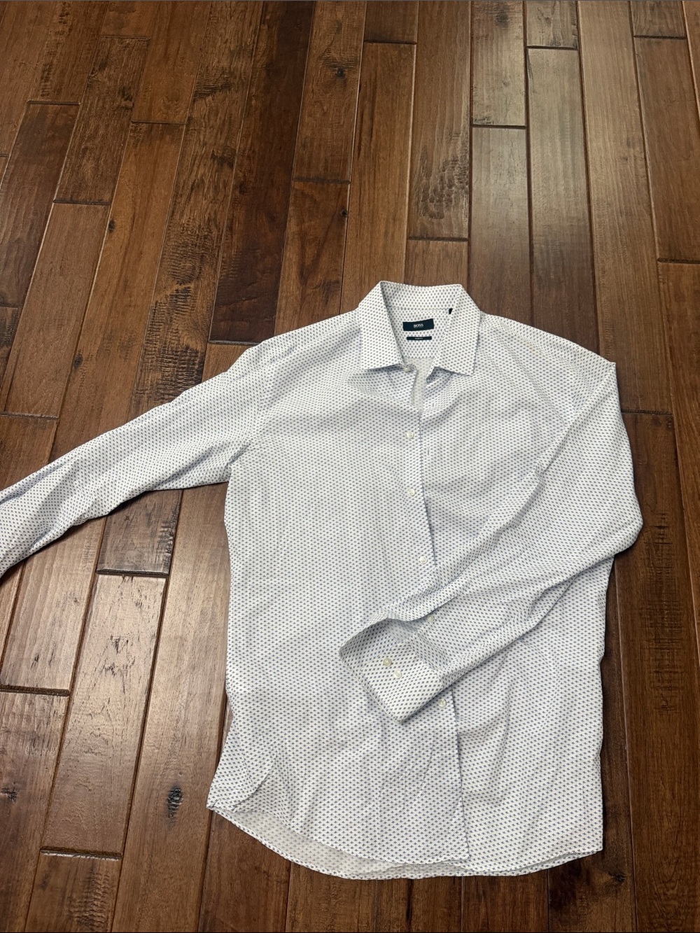 Boss White Dress Shirt with Subtle Navy Micro-Pattern